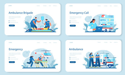 Obraz na płótnie Canvas Ambulance web banner or landing page set. Emergency doctor