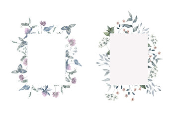 Fototapeta premium Watercolor Frames with Meadow Flowers and Herbs.