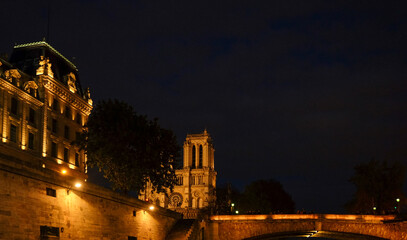 Fototapeta na wymiar A night view of Cathedral Notre Dame de Paris