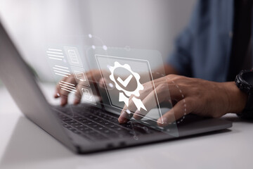 Entrepreneurs operating with the symbol of superior service Quality assurance, Guarantee,...