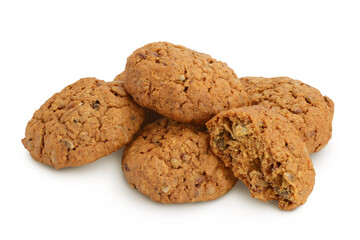 oatmeal cookies with flax, pumpkin and sunflower seeds isolated on white background with clipping path and full depth of field