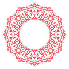 Decorative frame Elegant vector element for design in Eastern style, place for text. Floral pink and white border. Lace illustration for invitations and greeting cards