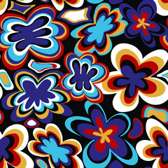 Abstract Hand Drawing Retro Large Daisy Flowers Seamless Vector Pattern Isolated Background