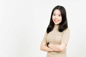 Obraz premium Folding Arms Smile and Looking to Camera Of Beautiful Asian Woman Isolated On White Background