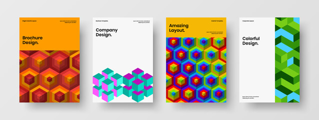 Fototapeta premium Simple journal cover A4 design vector concept composition. Unique geometric hexagons front page layout bundle.