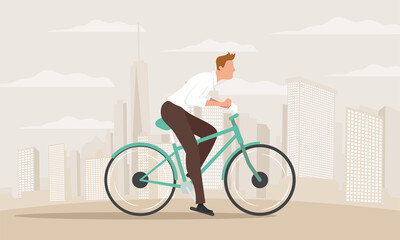Obraz na płótnie Canvas man riding bike on the city