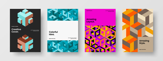 Obraz premium Multicolored catalog cover vector design illustration bundle. Isolated geometric pattern banner template set.