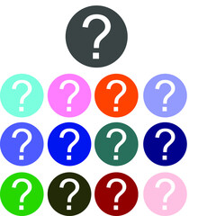 Question mark sign icon. Help symbol. FAQ sign. Round colourful 13 buttons. Vector
