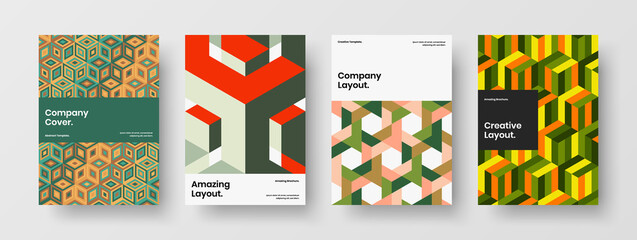 Simple corporate cover A4 design vector illustration bundle. Modern geometric hexagons banner concept composition.