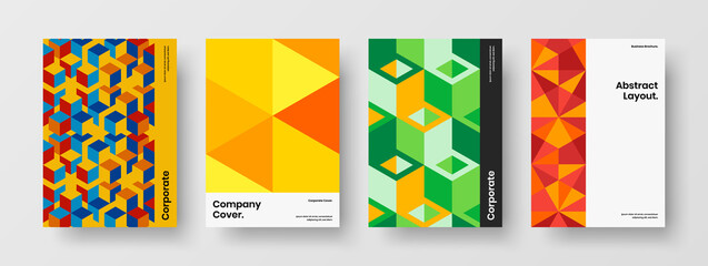 Vivid book cover A4 design vector layout collection. Clean geometric tiles postcard illustration composition.