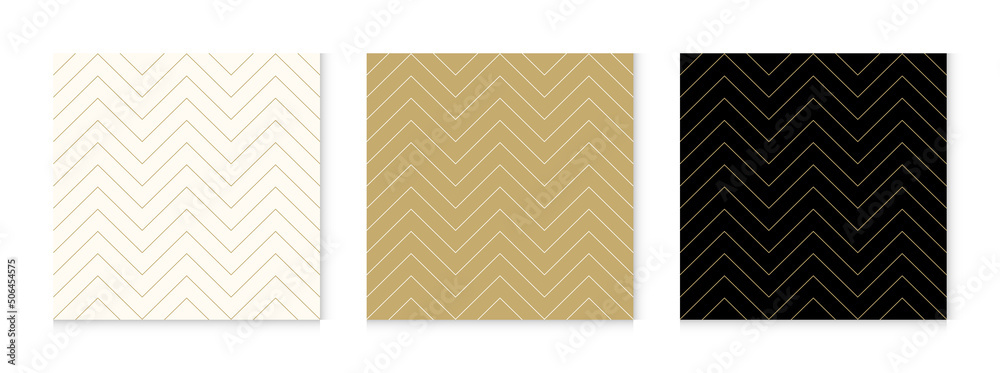Poster Gold background pattern seamless geometric line abstract luxury design vector.Wave zig zag pattern.