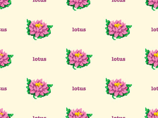 Lotus cartoon character seamless pattern on yellow background. Pixel style