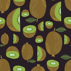Hand Drawn Vector Seamless Pattern with Kiwifruit