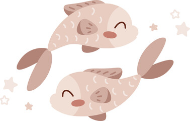 Baby zodiac sign Pisces. Cute vector astrology character