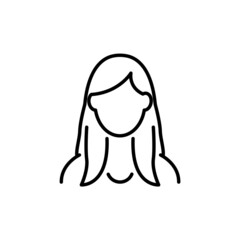 Black line Icon woman default profile avatar. Businesswoman silhouette. Female trendy flat isolated symbol, sign for: illustration, outline, logo, mobile, app, design, web, dev, ui, ux. Vector EPS 10