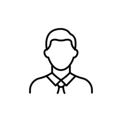 Black line Icon man default profile avatar. Businessman silhouette. Male mark trendy flat isolated symbol, sign for: illustration, outline, logo, mobile, app, design, web, dev, ui, ux. Vector EPS 10