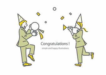 踊るビジネスパーソン　シンプルで楽しい線画イラスト