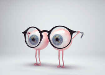 3d eyes holding glasses.