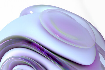 3d render of abstract art 3d background with part of translucent glossy plastic ball sculpture in spherical organic curve round wavy biological lines forms, in white and light purple gradient color