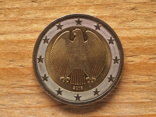 2 Euro coin showing federal eagle, currency of Germany, EU