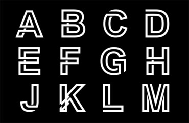 Decorative alphabet, font with capital letters. Modern set for monograms, logos, emblems, initials. Made of white stripes Overlapping with shadows