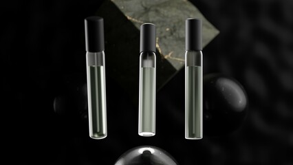 3D Rendered Perfume Bottles in Modern Containers, Can be used as a Mockup