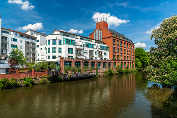 View from the Könneritzbrücke at the Weiße Elster river in Leipzig, Germany