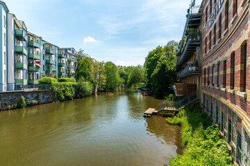 View from the Könneritzbrücke at the Weiße Elster river in Leipzig, Germany
