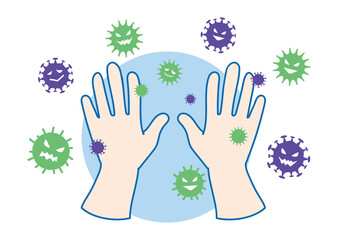 ウィルスがついた手のイラスト