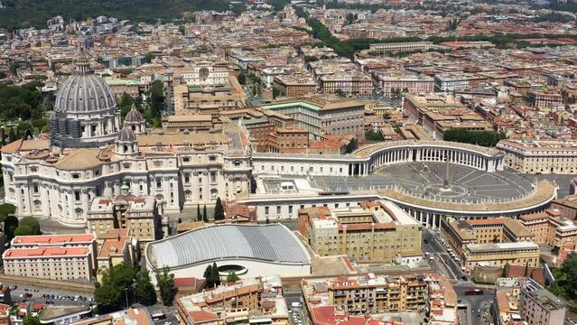 Aerial view of Papal Basilica of Saint Peter in the Vatican located in Rome, Italy. It is the most largest and important church of Catholicism in the world and the residence of the Pope.