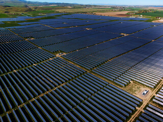 Solar Panels on Solar Power Farm Environment Energy