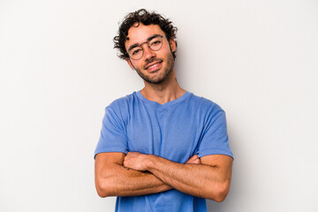 Fototapeta premium Young caucasian man isolated on white background happy, smiling and cheerful.