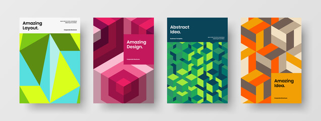 Fototapeta premium Abstract company brochure design vector concept collection. Bright mosaic tiles presentation illustration composition.