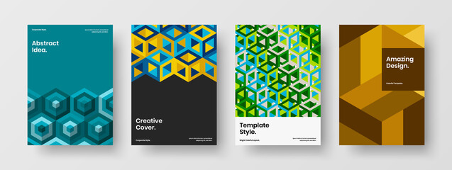 Fototapeta premium Premium geometric pattern brochure concept bundle. Isolated placard design vector template composition.