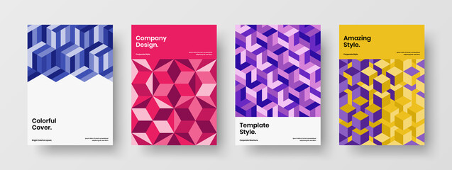 Fototapeta premium Colorful mosaic shapes postcard illustration collection. Minimalistic brochure design vector layout bundle.