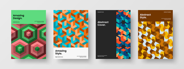 Colorful geometric shapes journal cover template composition. Vivid presentation A4 design vector layout collection.