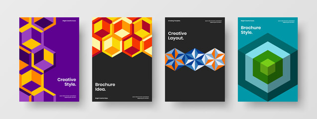 Fototapeta premium Creative geometric tiles poster template set. Vivid company brochure design vector layout collection.