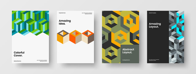 Clean corporate brochure A4 vector design concept collection. Modern geometric shapes company identity layout bundle.