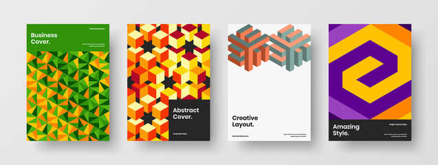 Premium poster A4 vector design template bundle. Amazing geometric hexagons cover illustration composition.