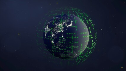 Obraz na płótnie Canvas Pianeta Terra con luci accese e sfera cyber 