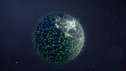 Pianeta Terra con luci accese e sfera cyber
