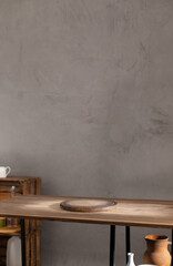 Cutting board on wood background top table. Wooden pizza board