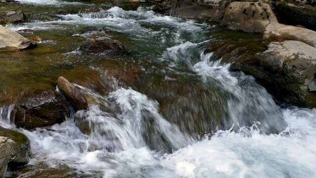 Detail mountain river on the Pyrenees of Catalonia, Spain.4K
Closeup river with abundant stream and boulders. Audio available