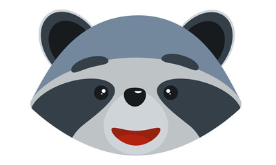 Smiling funny cartoon raccoon flat style vector illustration