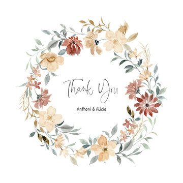 Thank you card with watercolor floral wreath