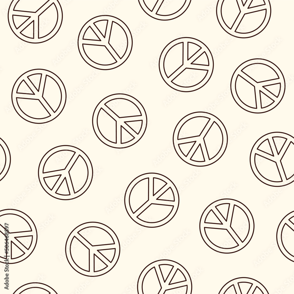 Poster retro colorful linear peace symbol seamless pattern on a beige background. vector illustration