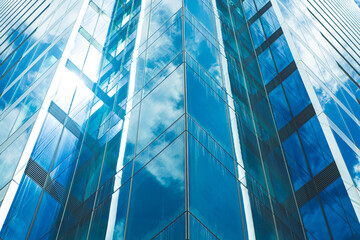Obraz premium underside panoramic and perspective view to steel blue glass high rise building skyscrapers