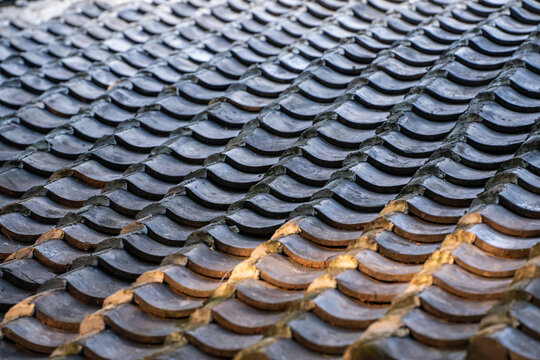 The tiled roof of an old Japanese house