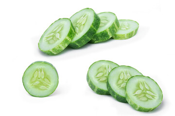 Cucumber slice isolated. Cucumber on white. Full depth of field. With clipping path