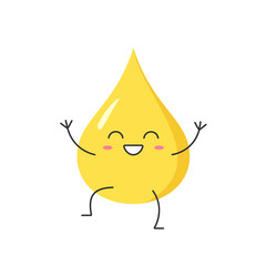 Drop of vegetable oil cute character cartoon greeting smiling face emotions joy happy vector illustration.